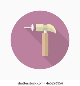 Hammer icon , Vector flat long shadow design.