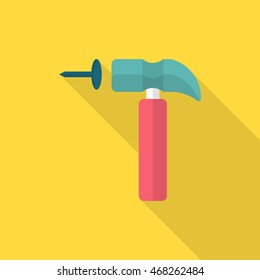 Hammer icon , Vector flat long shadow design.
