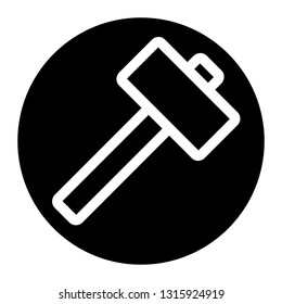 Hammer icon vector on black circle. White background