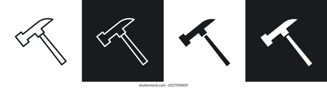 Hammer icon vector icon set black filled and outlined style.