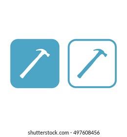 Hammer icon vector. White and blue