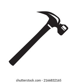 Hammer icon. A working tool. A symbol of construction and repair. Black silhouette of a hammer isolated on a white background. Vector illustration for design and web.