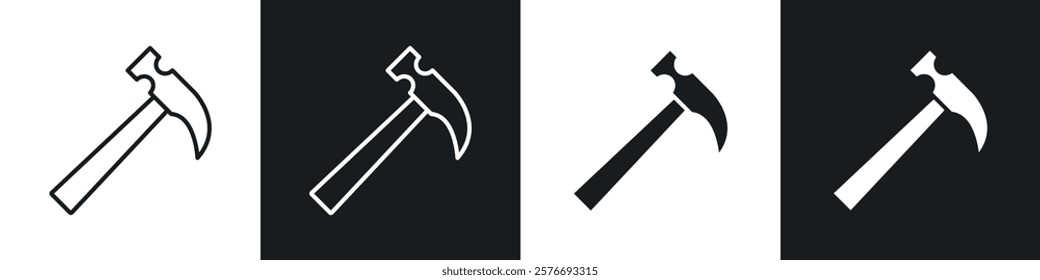 Hammer icons collection in black and white solid and line style