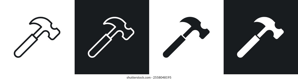 Hammer icons pack in black and white filled and outlined versions.