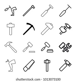 Hammer icons. set of 16 editable outline hammer icons such as saw, hummer, auction, auction hummer