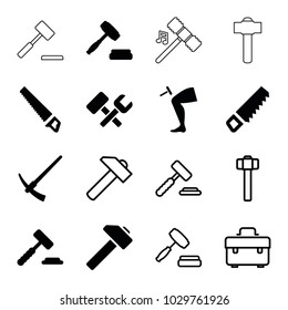 Hammer icons. set of 16 editable filled and outline hammer icons such as saw, auction hummer, auction, toolbox, hummer