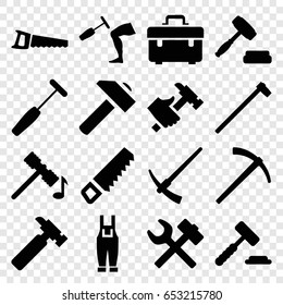 Hammer icons set. set of 16 hammer filled icons such as saw, toolbox, hummer, gardener jumpsuit, auction, wrench hummer