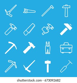 Hammer icons set. set of 16 hammer filled and outline icons such as hummer, saw, toolbox