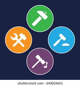 Hammer icons set. set of 4 hammer filled icons such as hammer, hummer, wrench hummer