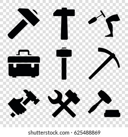 Hammer icons set. set of 9 hammer filled icons such as toolbox, hummer, auction