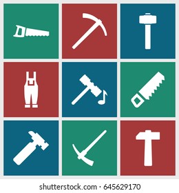 Hammer icons set. set of 9 hammer filled icons such as saw, hummer