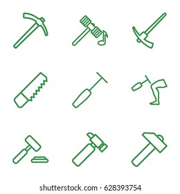 Hammer icons set. set of 9 hammer outline icons such as saw, hummer