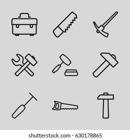Hammer icons set. set of 9 hammer outline icons such as saw, toolbox, hummer, auction