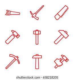 Hammer icons set. set of 9 hammer outline icons such as saw