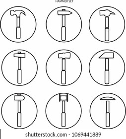 Hammer icons set for graphic design.