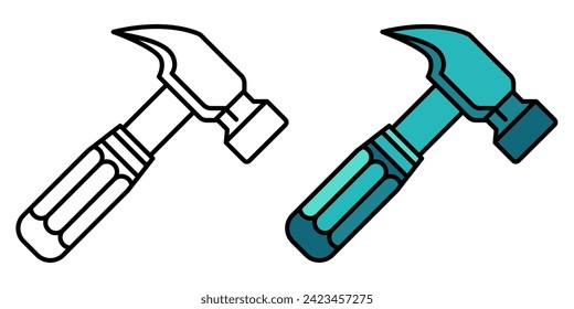 Hammer icons set. Linear hand hammers in flat style. Vector illustration