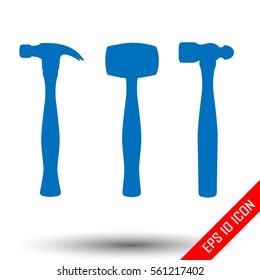 Hammer icons set. Simple flat logo of hammer on white background. Vector illustration.