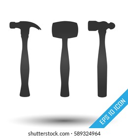 Hammer icons set. Simple flat logo of hammer on white background. Vector illustration.