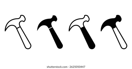 Hammer Icons Set Simple Tool Illustrations Black and White Color Vector Design