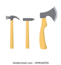 Hammer icons set. Three types of hammers. Hand fix tool vector illustration. 