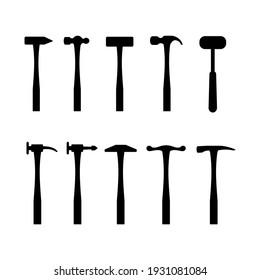 Hammer-Symbole setzen Vektorgrafik-Sammlung. Silberhammer, Werkzeuge, Instrument, Symbolsammlung