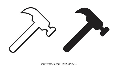 Hammer icons. Vector set in filled and line style.