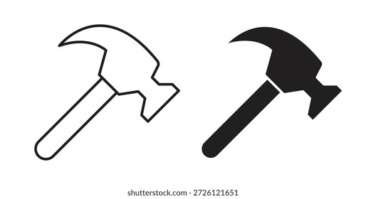 Símbolo de Vector de iconos de martillo con trazo editable y versiones planas