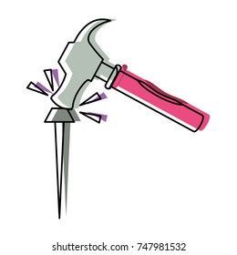 hammer with iron nail  vector illustration