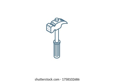 Hammer isometric icon. 3d vector illustration. Isolated line art technical drawing. Editable stroke