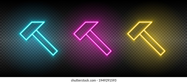 hammer, joinery, puller vector icon yellow, pink, blue neon set. Tools vector icon