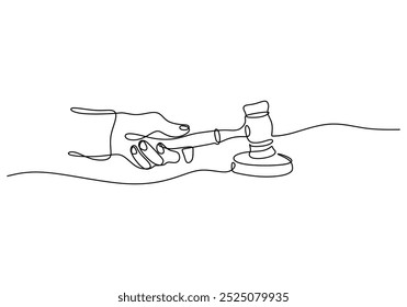hammer judge continuous one line drawing. Law and justice concept. Vector illustration minimalist background.
