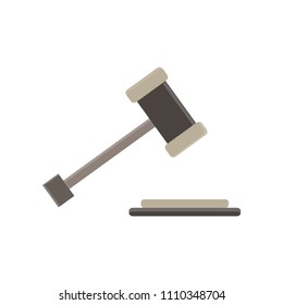 Hammer of a judge gavel vector flat icon illustration concept. Side view design. 
