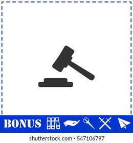 Hammer judge icon flat. Simple vector symbol and bonus icon