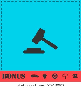 Hammer judge icon flat. Simple vector symbol and bonus icon