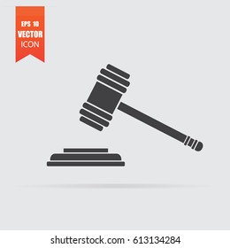 Hammer judge icon in flat style isolated on grey background. For your design, logo. Vector illustration.