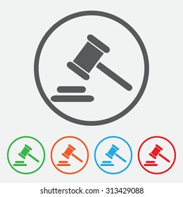 Hammer judge icon. gavel law legal hammer.  Round Button Collection. 
