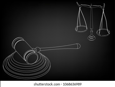 hammer judge, scales of justice on a black background