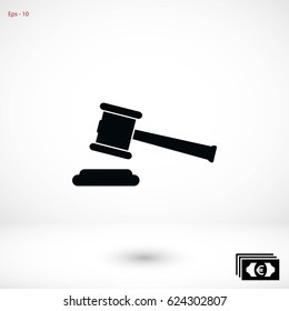 Hammer judge vector icon, flat design best vector icon
