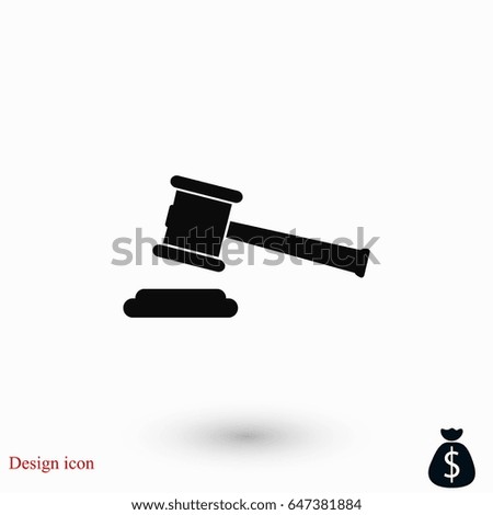 Hammer judge vector icon, flat design best vector icon