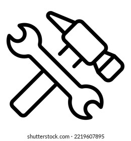 Vector de contorno de ícono y martillo. Arreglar. Herramienta de trabajo