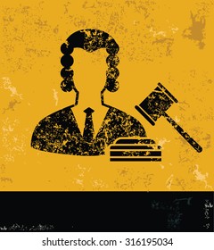 Hammer law concept design, yellow grunge vector