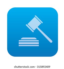 Hammer law icon on blue button background,clean vector