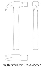 Hammer Line Art Vector Illustration on White Background. Detailed Design for Construction, Woodworking, and DIY Projects