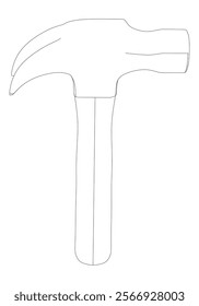 Hammer Line Art Vector Illustration on White Background. Detailed Design for Construction, Woodworking, and DIY Projects