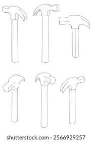 Hammer Line Art Vector Illustration on White Background. Detailed Design for Construction, Woodworking, and DIY Projects