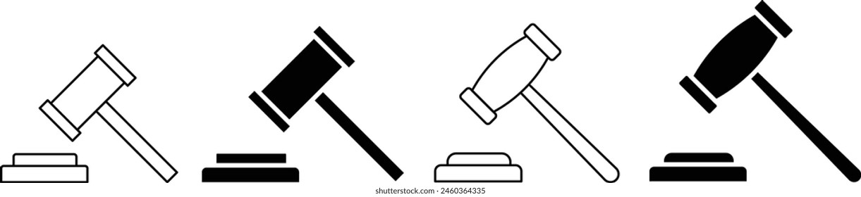 Hammer Line Drawing and Silhouette Icon Set