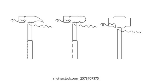 hammer line icon in continuous line style. line art, one continuous line, simple, hand drawn and sketch concept. for icons, symbols, signs or logos