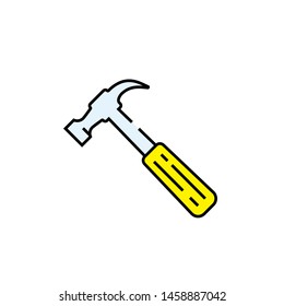 Hammer line icon. Hardware tool symbol with yellow handle. Vector illustration.