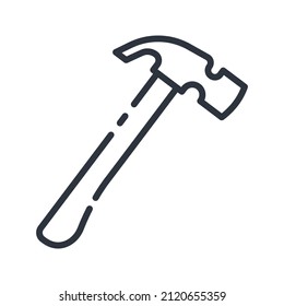 Hammer line icon isolated on white transparent background