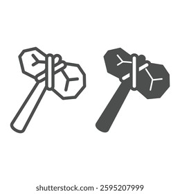 Hammer line and solid icon, city museum concept. Vector graphics. Ancient warrior axe, weapon tool sign on white background, outline style icon for mobile or web design
